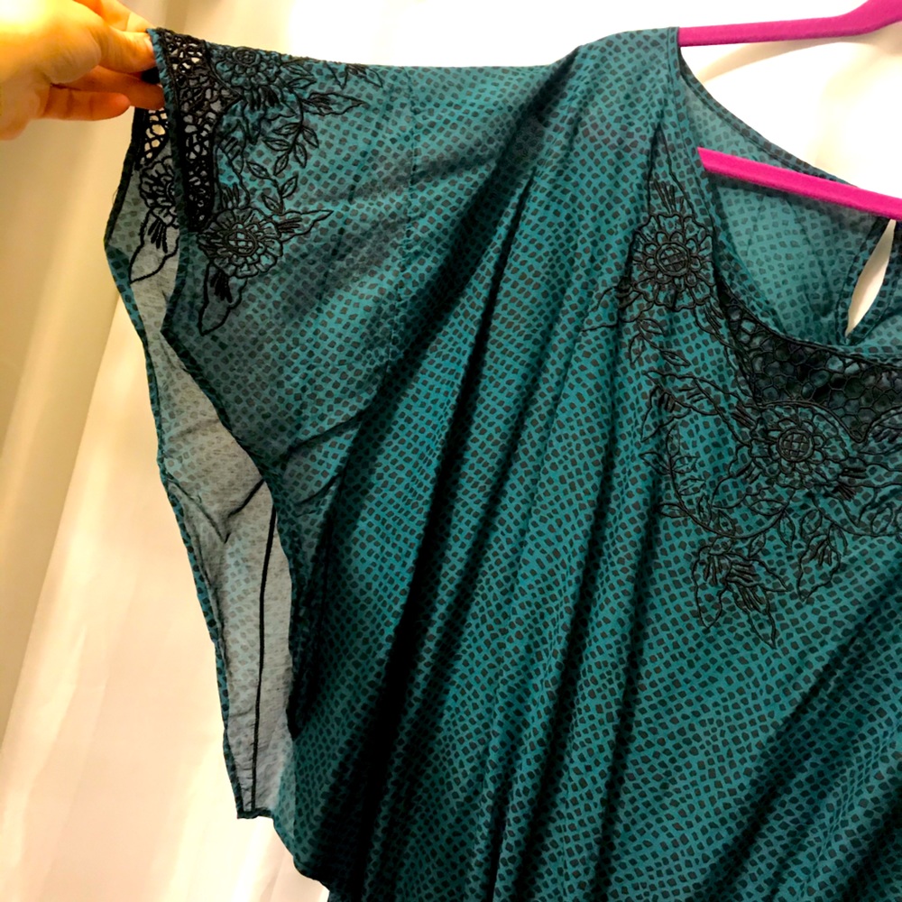 Free People green and black tunic with low waist M